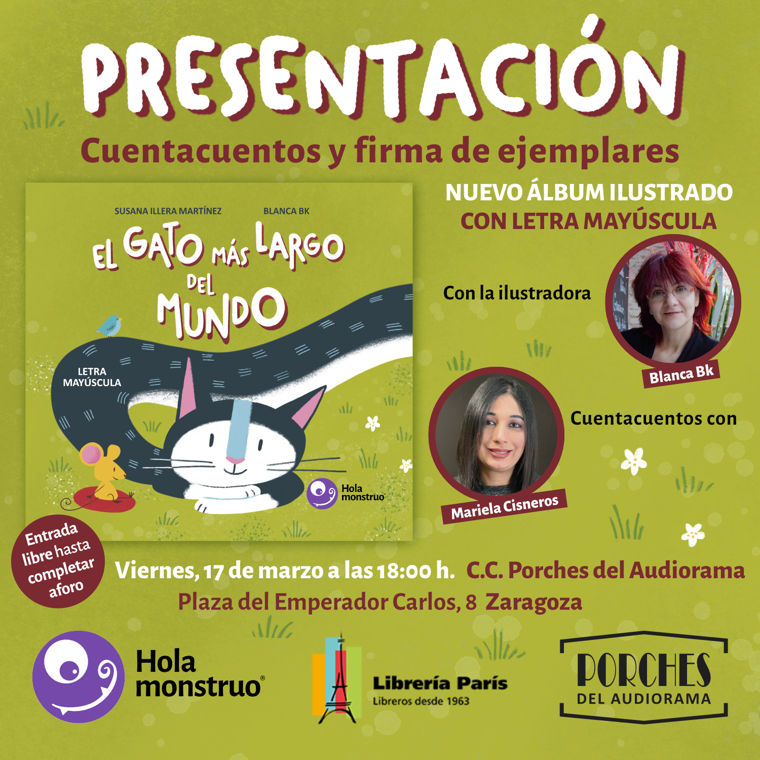 Presentación y Cuentacuentos El gato más largo del mundo en Porches del Audiorama, Zaragoza