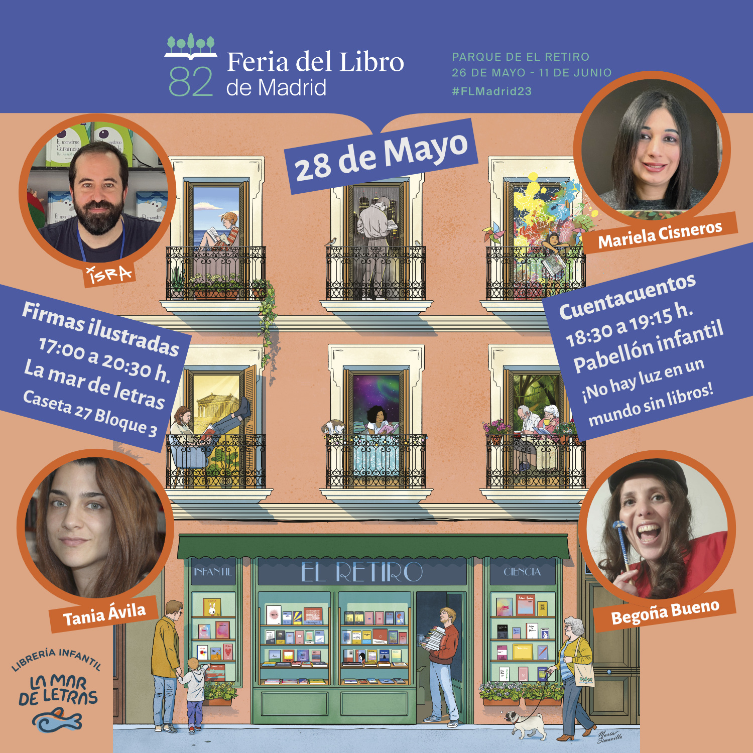Feria del libro de Madrid, firma de autores y cuentacuentos.